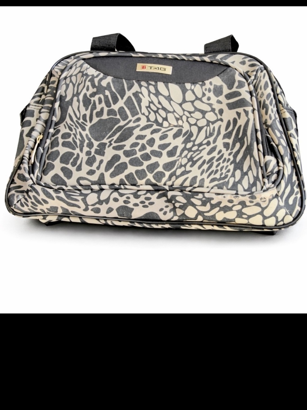 TAG Black Gray Abstract Print Travel Carryall Overnight Bag